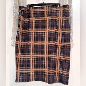 LuLaRoe Cassie Medium Brown, Black & Tan Plaid Pencil Skirt